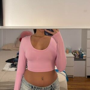 SHEIN Light Pink Long Sleeve Crop Top